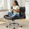 COOLHUT Criss Cross Office Chair with Flip Padded Backrest, Comfy PU Leather Cross Legged Desk Chair, Flip-Up Arms & Extra-Wide Seat for Home Office, Vanity Chair