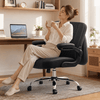 COOLHUT Criss Cross Office Chair with Flip Padded Backrest, Comfy PU Leather Cross Legged Desk Chair, Flip-Up Arms Desk Chair with Wide Seat for Office Space