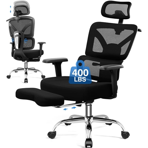 COOLHUT Ergonomic Mesh Office Chair, Big and Tall Computer Desk Chair with Adjustable Lumbar Support, Headrest and Armrest, High Back Home Office Chair for Workspace, Gaming
