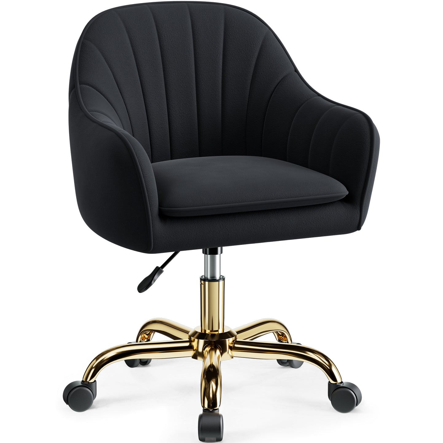 COOLHUT Office Desk Chair with Padded, Velvet Vanity Chair with Back and Wheels, Comfy Home Office Chiar with Gold Legs, Height Adjustable, Rolling Chair for Vanity Room, Makeup Room