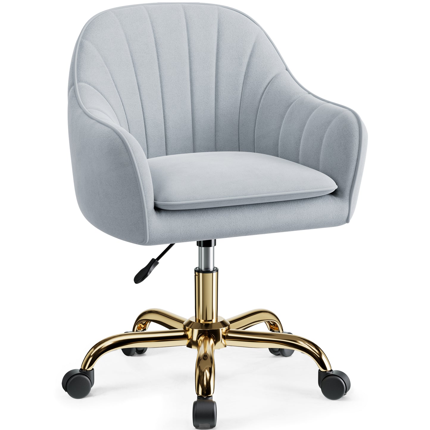 COOLHUT Office Desk Chair with Padded, Velvet Vanity Chair with Back and Wheels, Comfy Home Office Chiar with Gold Legs, Height Adjustable, Rolling Chair for Vanity Room, Makeup Room