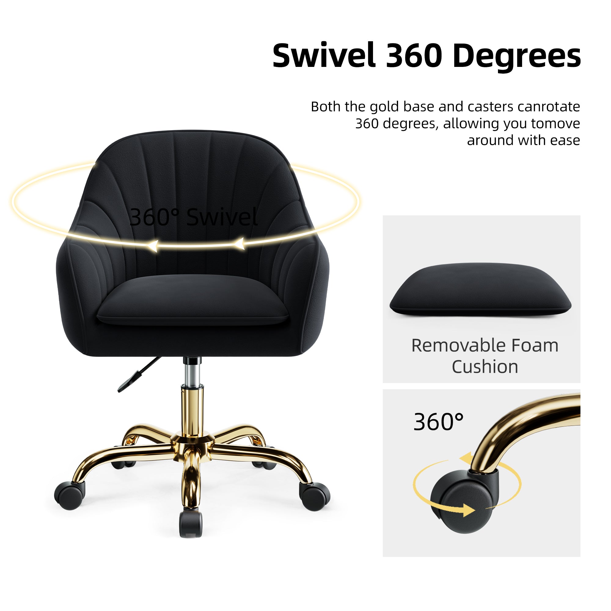 Modern Vanity Chair with Adjustable Height and Comfy Back Support