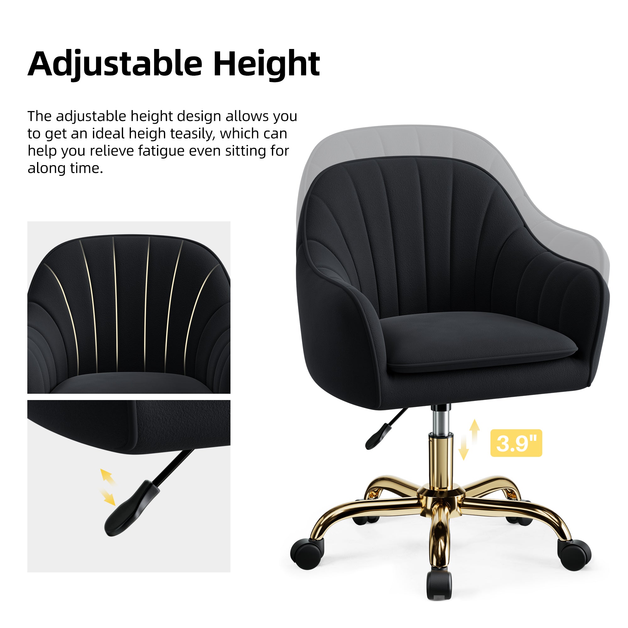 Modern Vanity Chair with Adjustable Height and Comfy Back Support