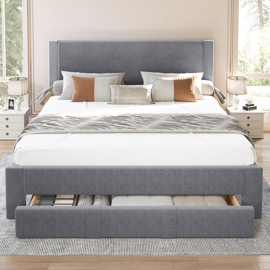 CooHut Bed Frame with Storage Drawers，12-Slats Solid Wooden Support Bed Frame