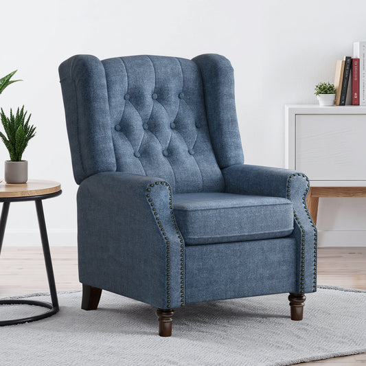 COOLHUT Manual Wingback Recliner Chair, Vintage Accent Chair, Upholstered Single Sofa with Adjustable Backrest and Footrest
